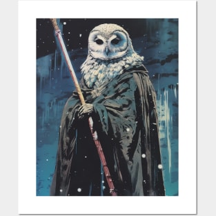 powerful mage with an owl mask on a dark blue background Posters and Art